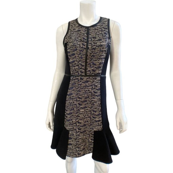 Rebecca Taylor Sleeveless Flared Hem Tweed Dress - Black/Grey, Size 4 - Picture 2 of 16